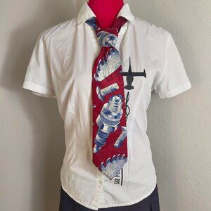 Vintage Red Nuts and Bolts Home Improvement Tool Print Necktie USA Water Polo